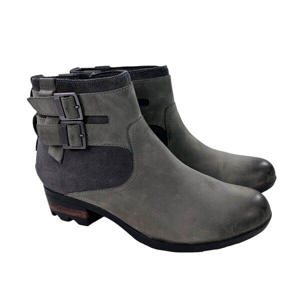 Sorel Lolla Zip Ankle Waterproof Boots Size 8 Buckle Burnished Gray Leather - Picture 1 of 9
